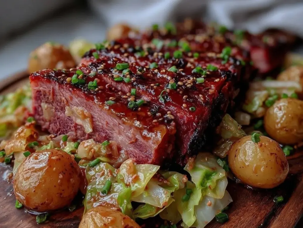 slow cooker corned beef and cabbage - featured image
