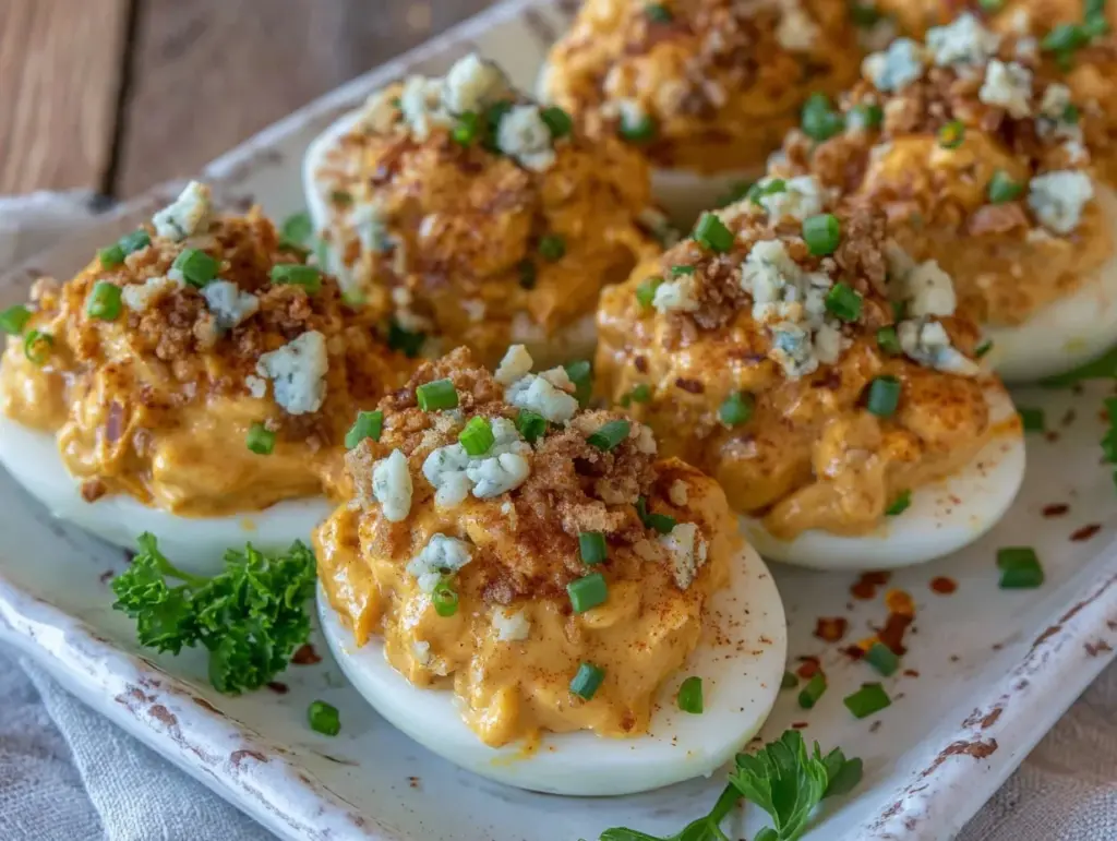 buffalo chicken deviled eggs - featured image