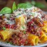 cheesy loaded baked rigatoni with italian sausage - featured image
