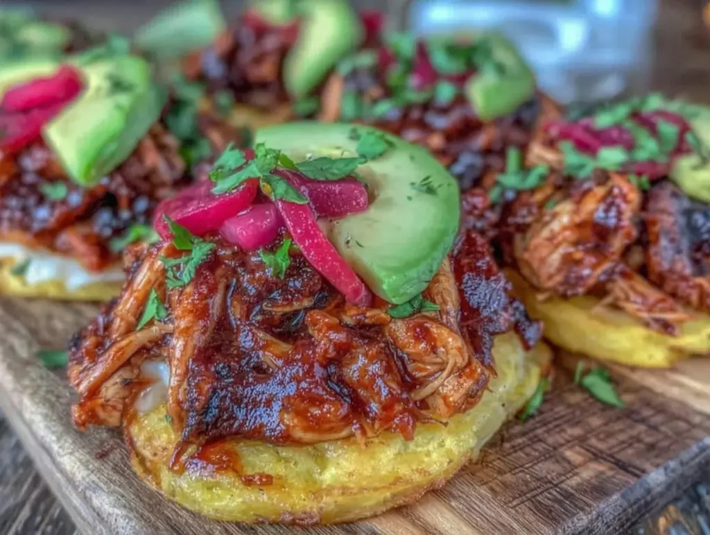 creamy chicken tinga tostadas - featured image