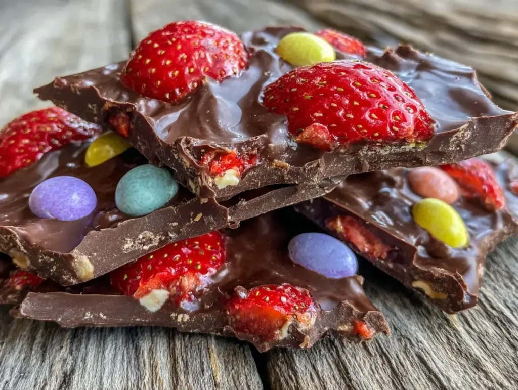 creamy chocolate covered strawberry bark - featured image