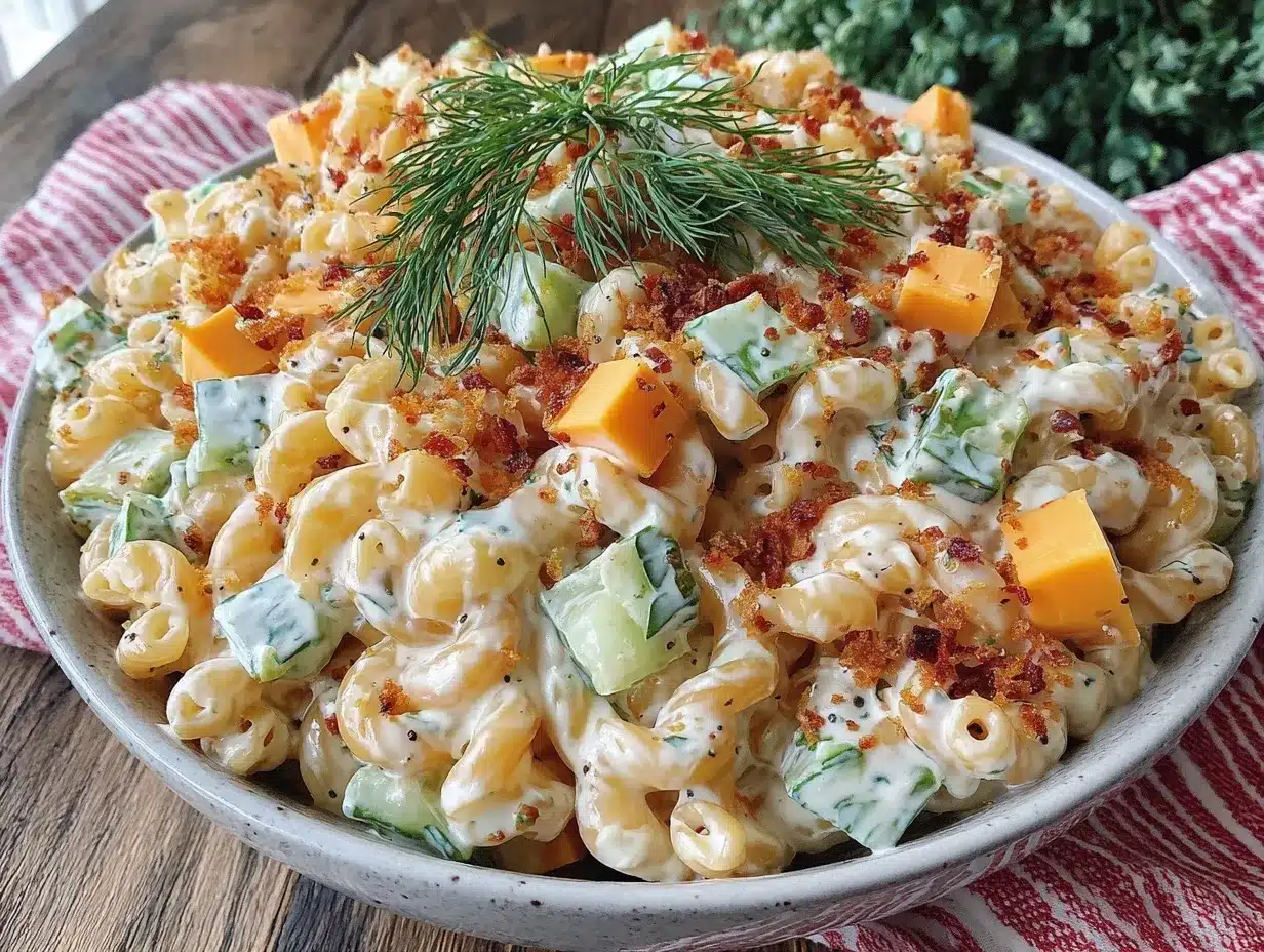 creamy dill pickle pasta salad with cheddar preparation steps