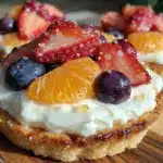 creamy fruit pizza on sugar cookie - featured image