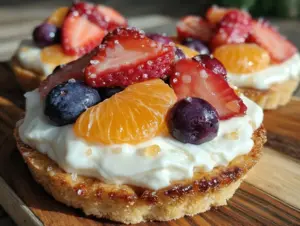 creamy fruit pizza on sugar cookie - featured image