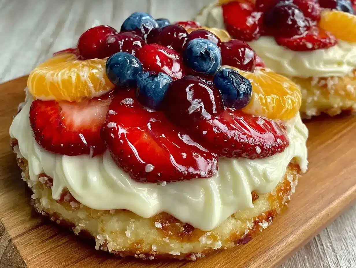 creamy fruit pizza on sugar cookie preparation steps