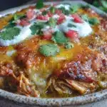 creamy green chile chicken enchilada casserole - featured image