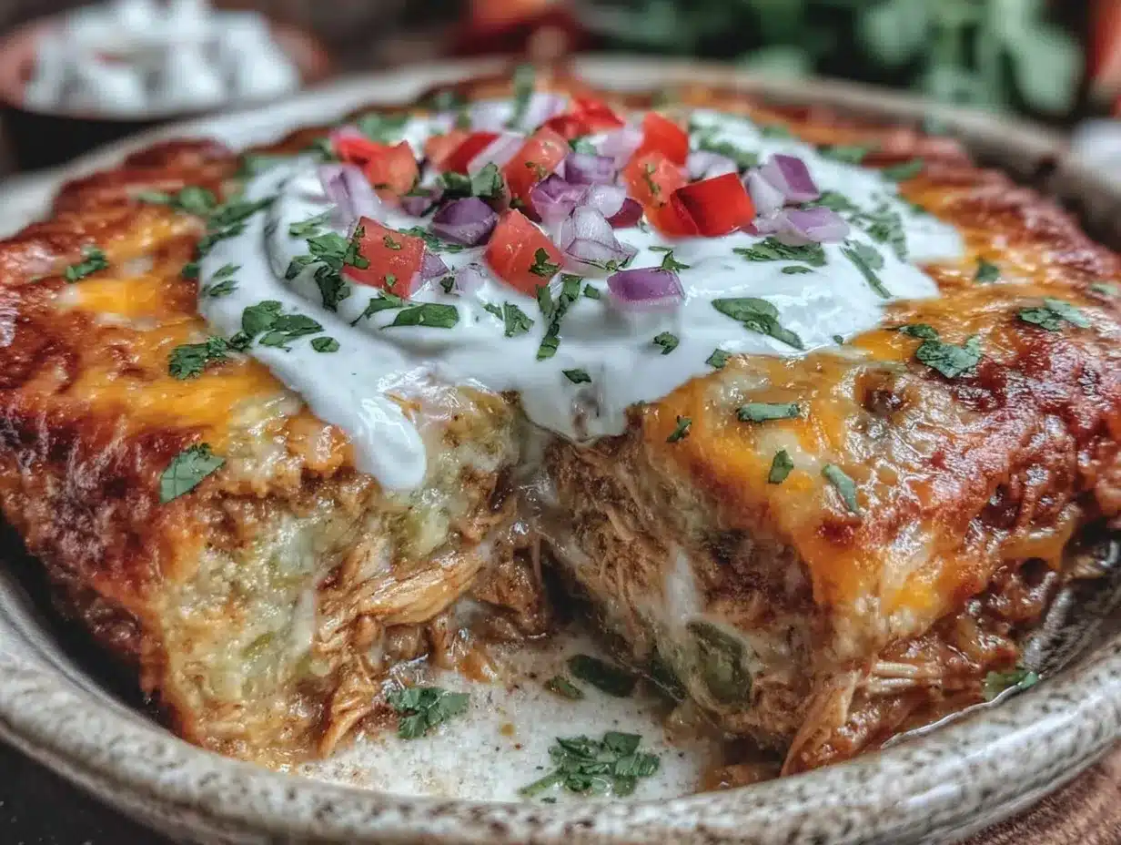 creamy green chile chicken enchilada casserole preparation steps