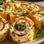 creamy ham and dill pickle pinwheel roll ups - featured image