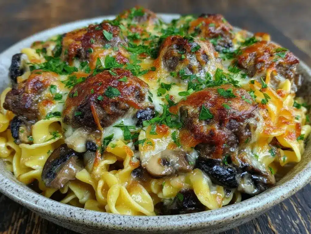 creamy hamburger and noodle casserole - featured image