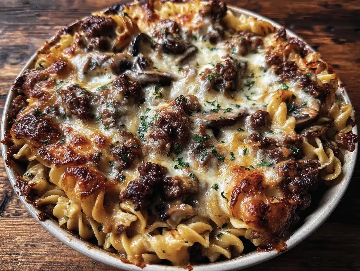 creamy hamburger and noodle casserole preparation steps