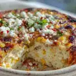 creamy mexican elote street corn casserole - featured image