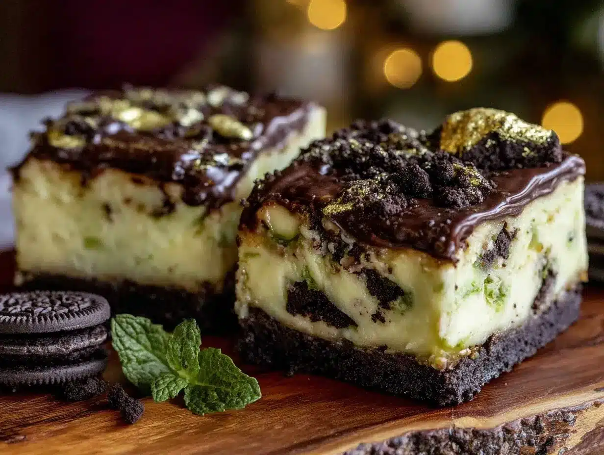 Creamy Mint Oreo Cheesecake Bars preparation steps