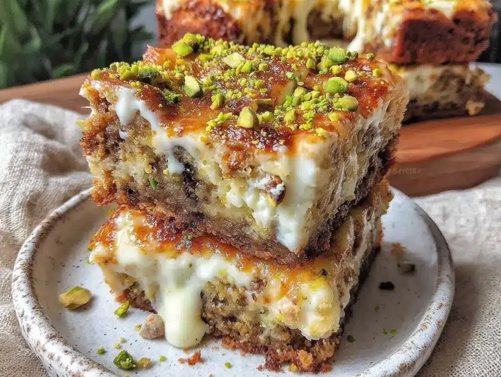 creamy pistachio white chocolate blondies - featured image