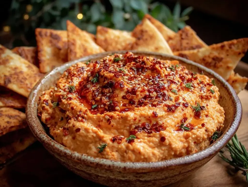 creamy roasted red pepper hummus - featured image