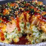 creamy salmon sushi bake - featured image