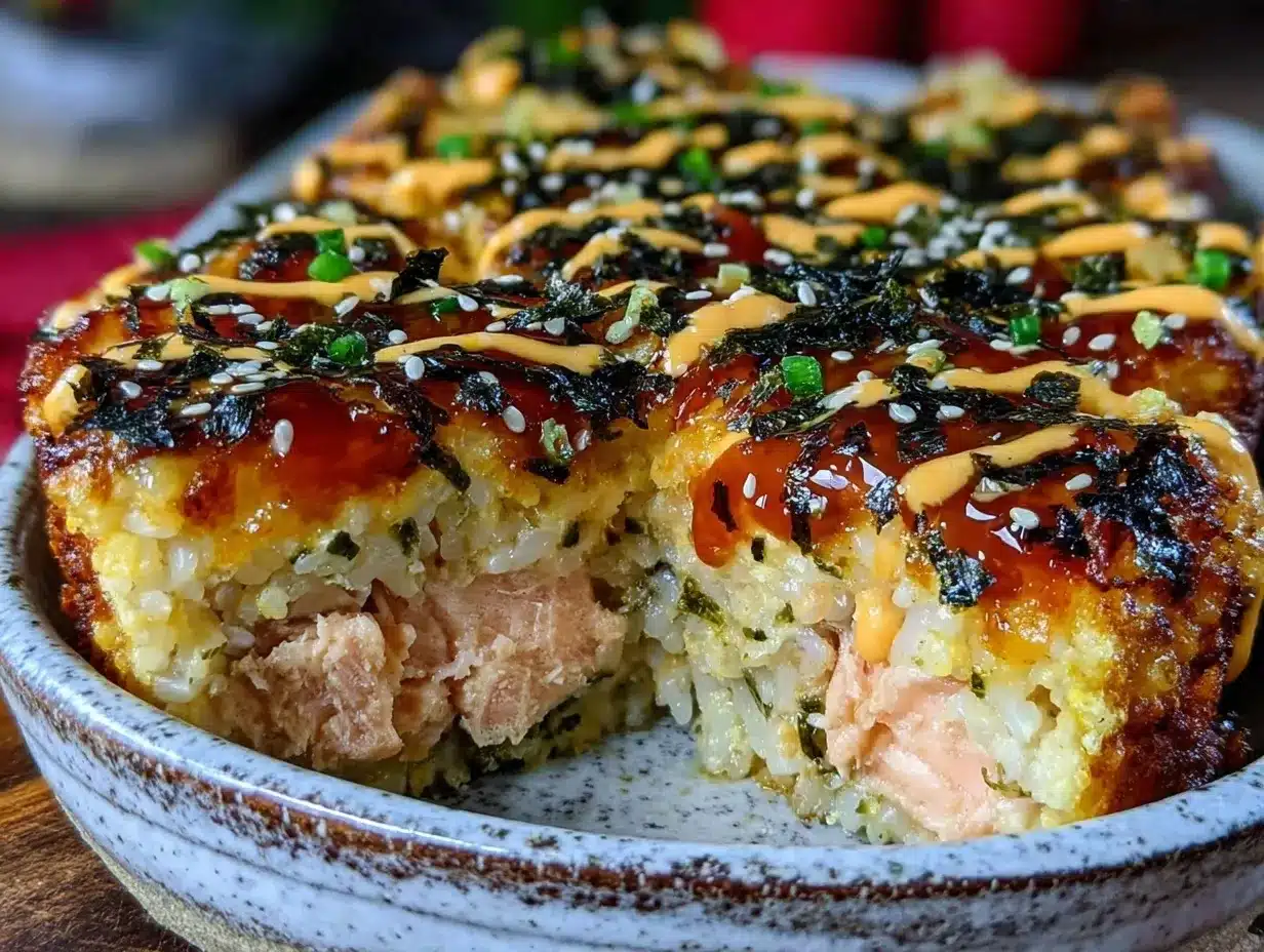 creamy salmon sushi bake preparation steps