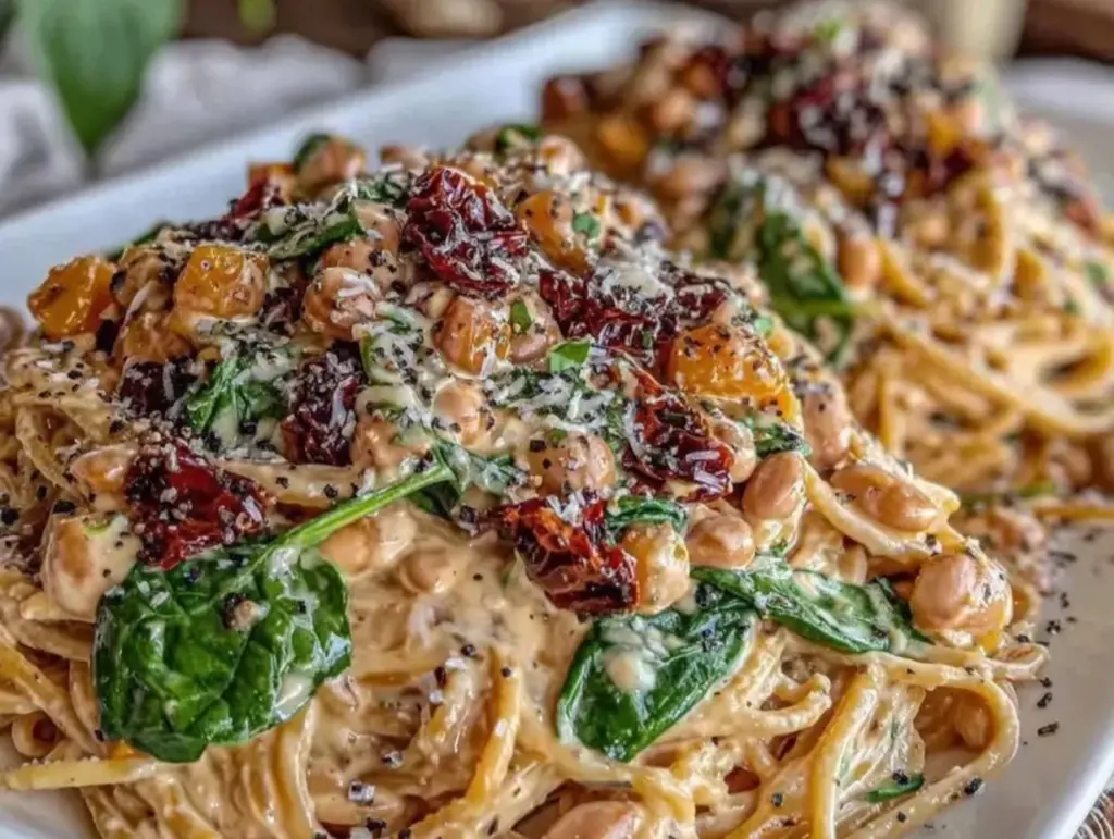 creamy vegan tuscan white bean pasta - featured image