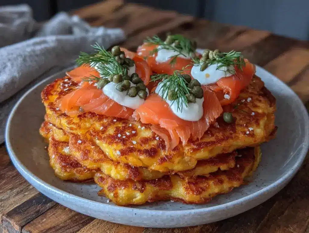 crispy boxty with smoked salmon and crème fraîche - featured image
