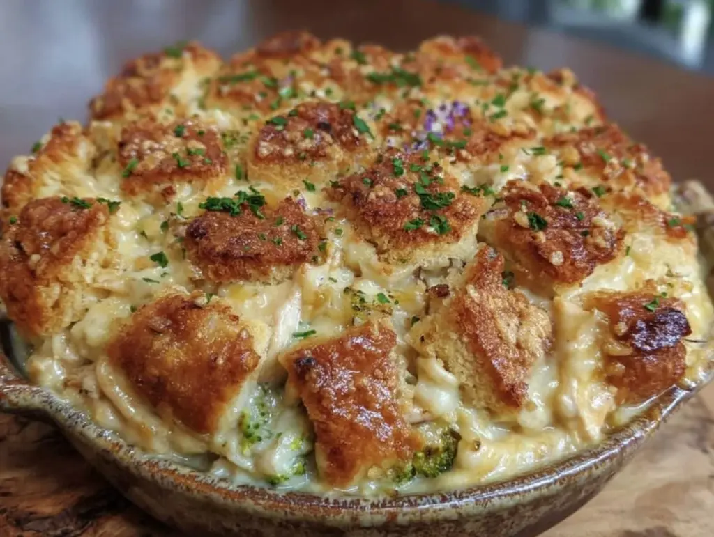 crispy chicken broccoli rice casserole - featured image