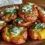 crispy garlic smashed baby potatoes - featured image