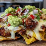 crispy sheet pan chicken fajita nachos - featured image