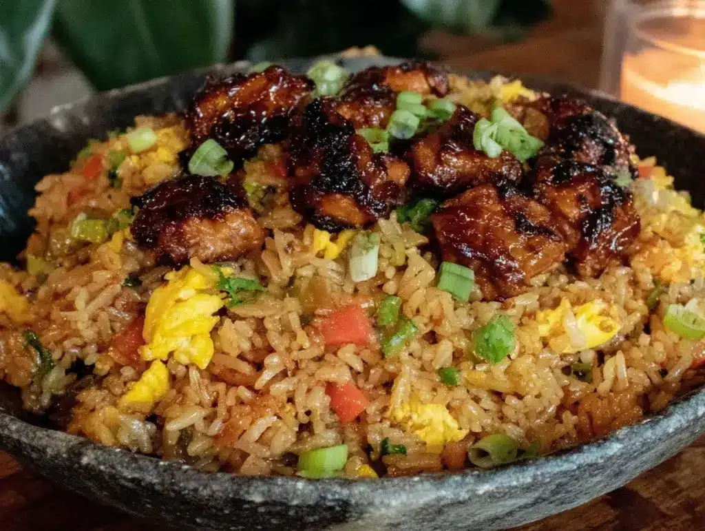 crispy teriyaki chicken fried rice - featured image