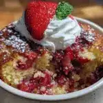 easy gooey strawberry earthquake mug cake - featured image