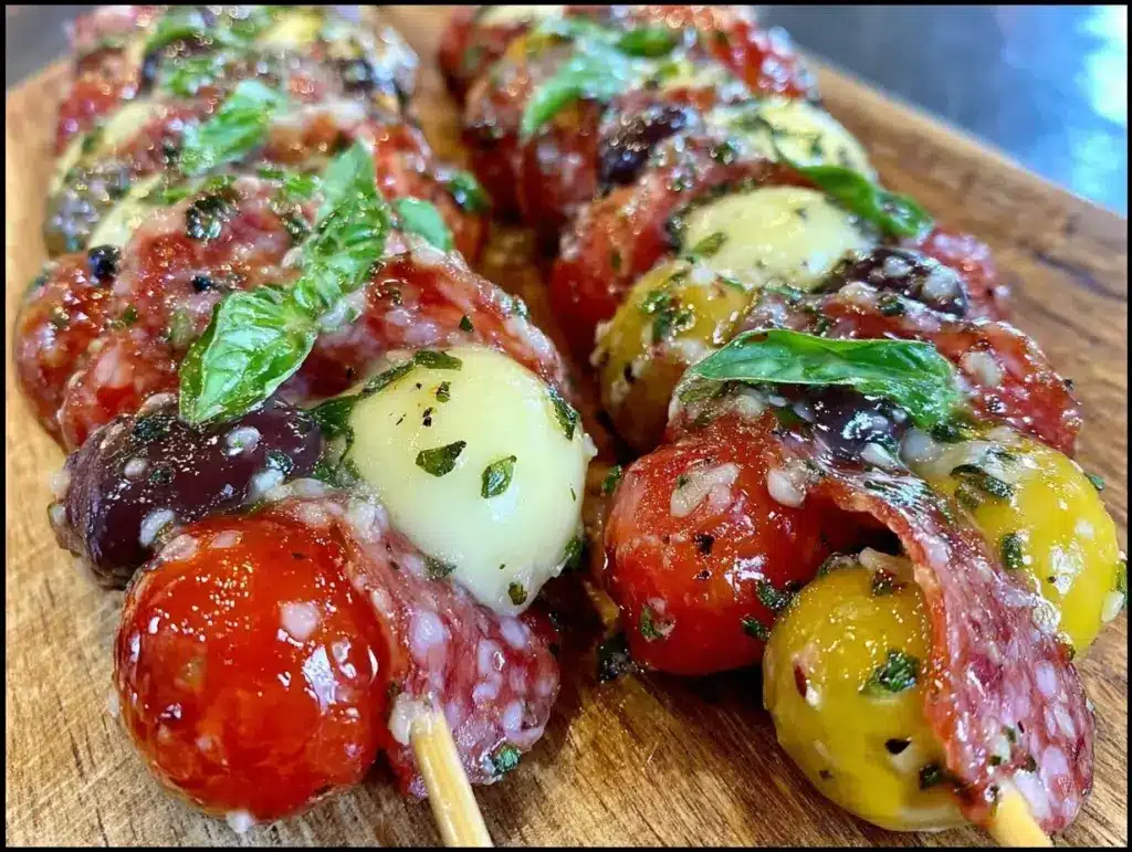 easy italian antipasto skewers - featured image