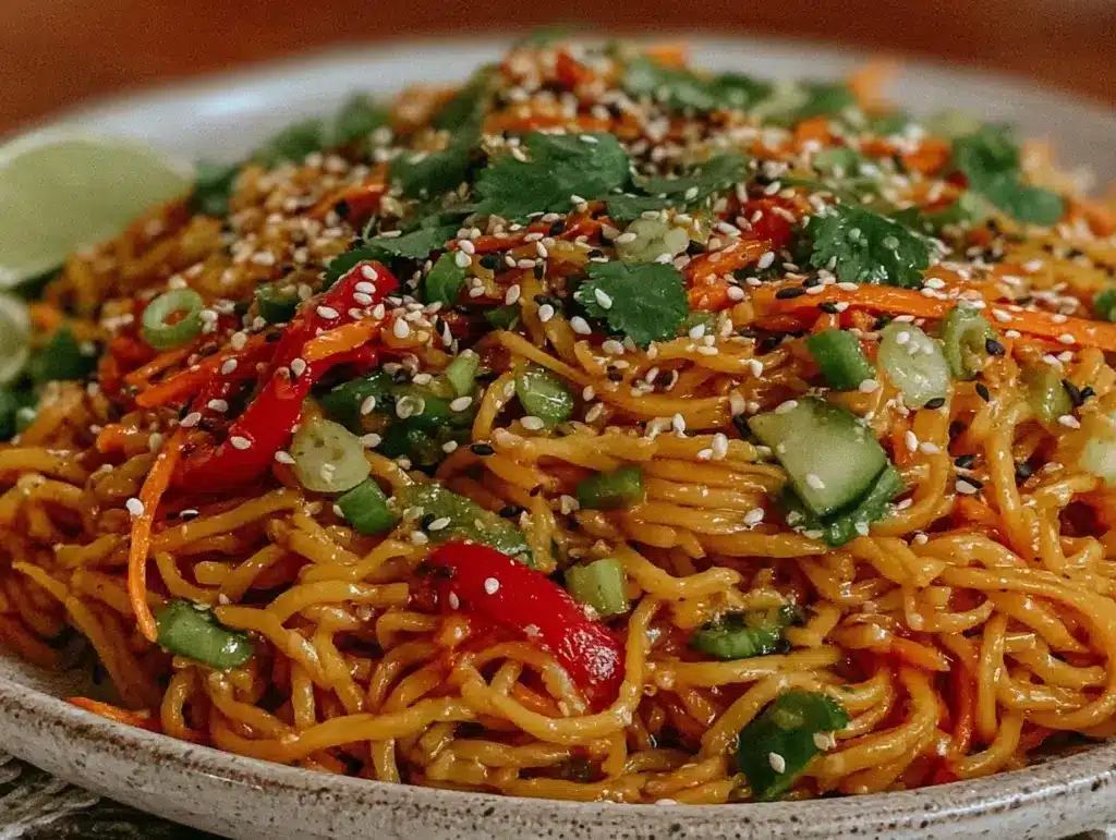 fresh asian sesame noodle salad - featured image