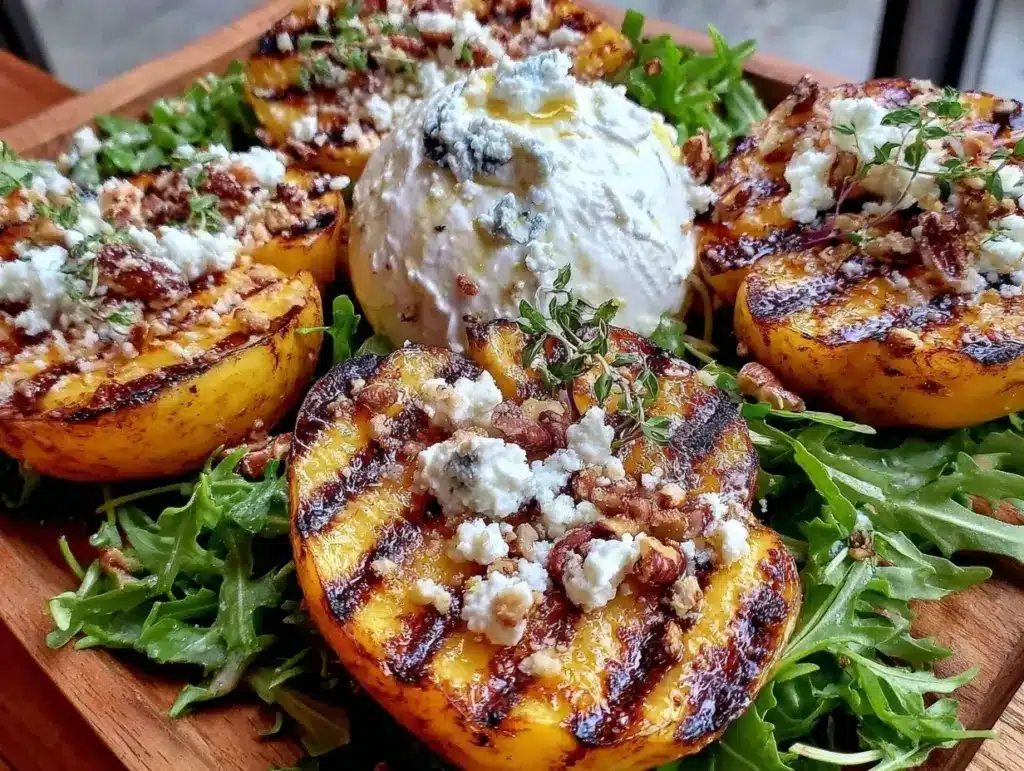 fresh grilled peach and arugula salad - featured image
