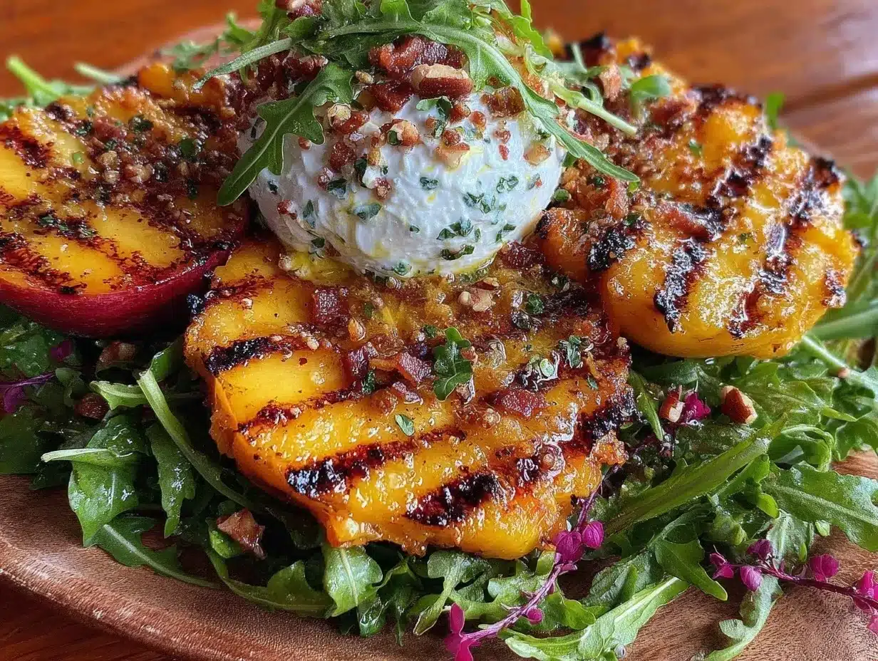 fresh grilled peach and arugula salad preparation steps