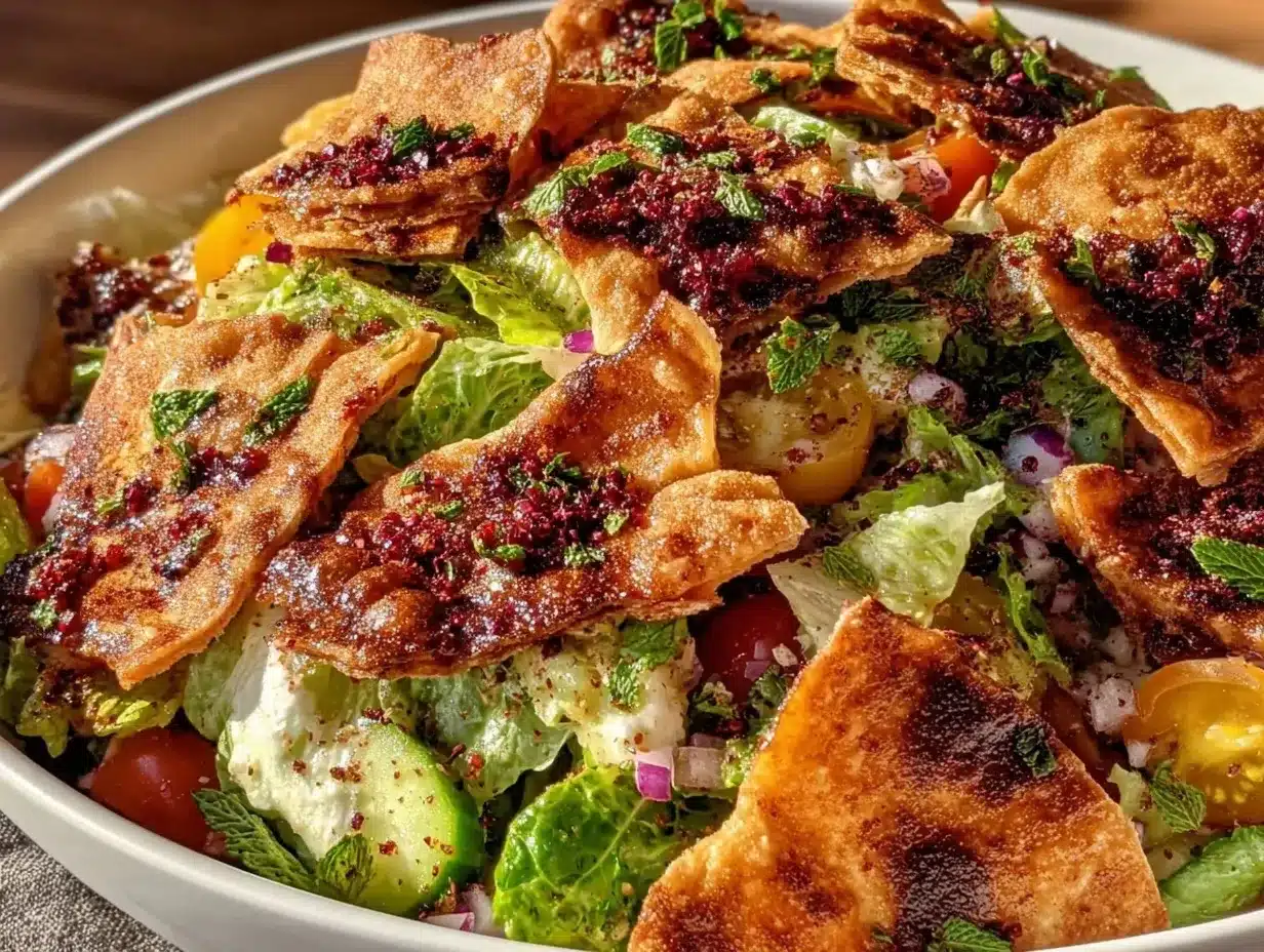 fresh Lebanese fattoush salad preparation steps