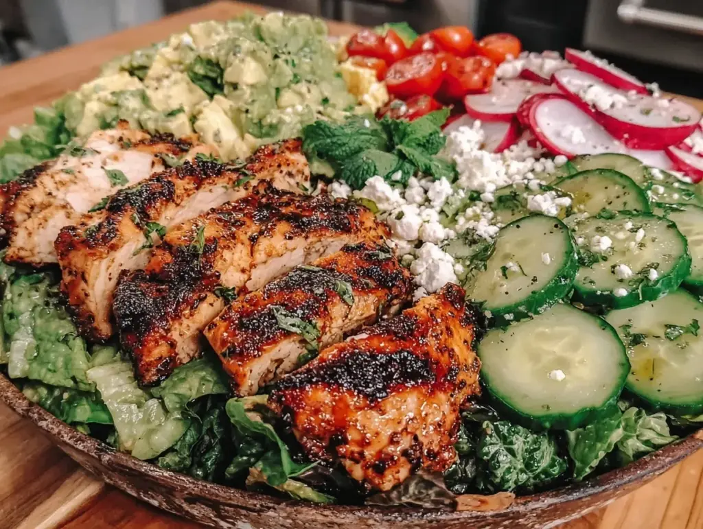 fresh loaded spring chopped salad with grilled chicken - featured image