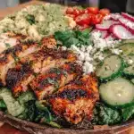 fresh loaded spring chopped salad with grilled chicken - featured image