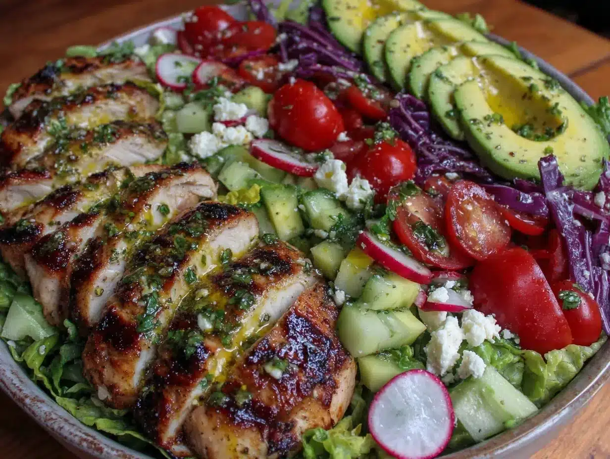 fresh loaded spring chopped salad with grilled chicken preparation steps