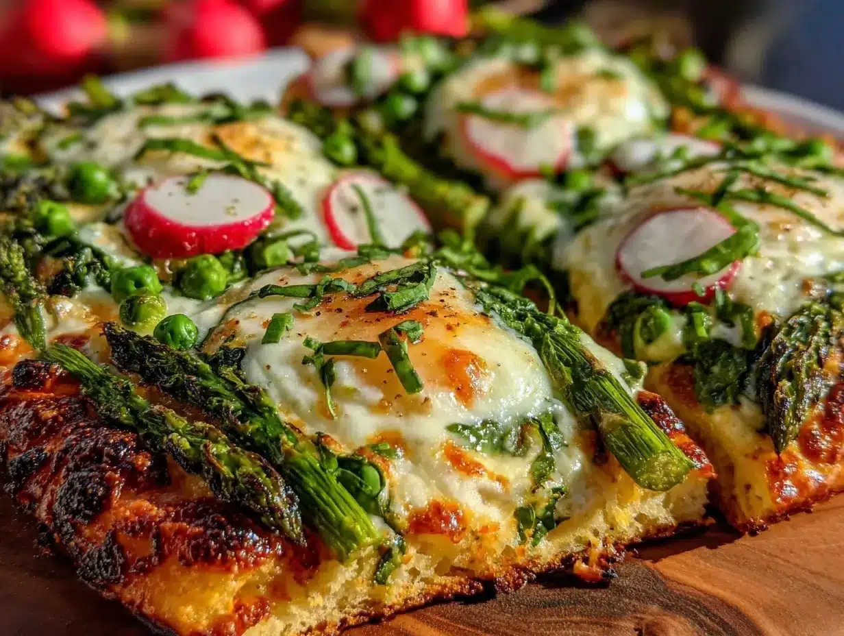 fresh loaded spring veggie flatbread pizza preparation steps