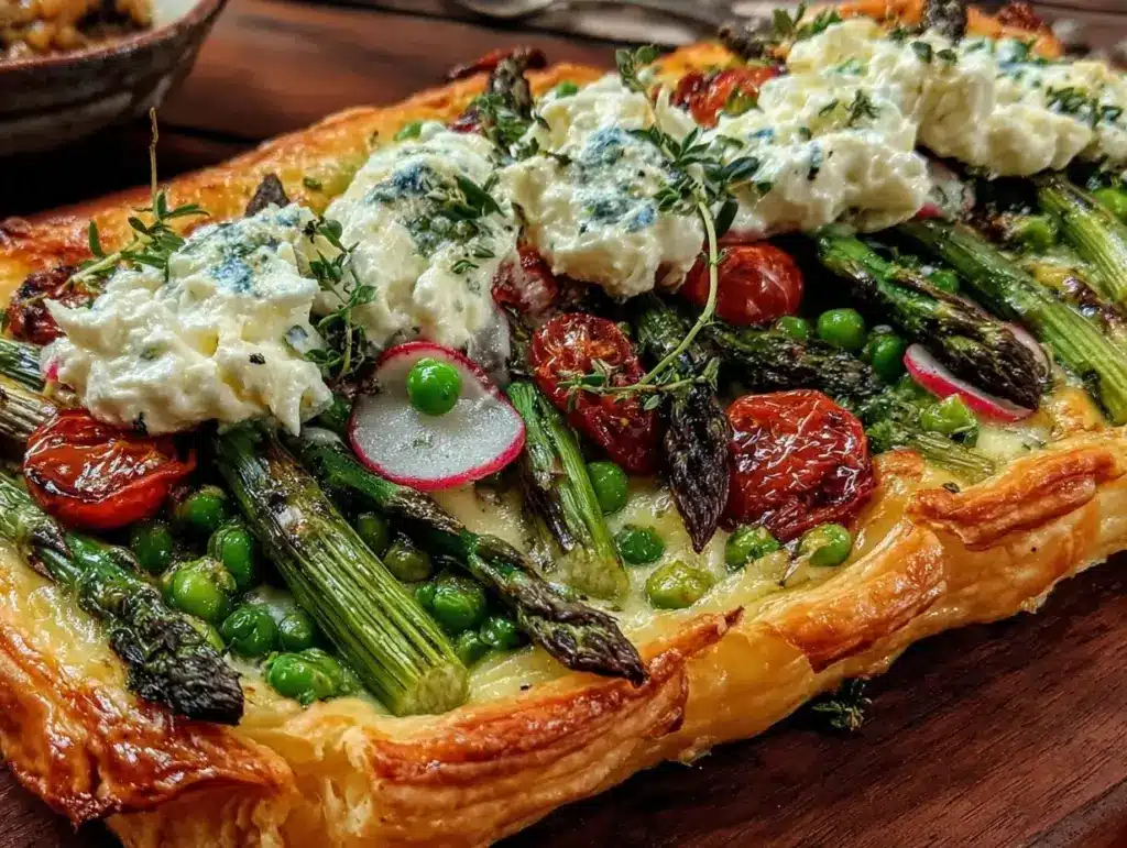 fresh spring vegetable and goat cheese tart - featured image