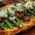 fresh spring vegetable and goat cheese tart - featured image