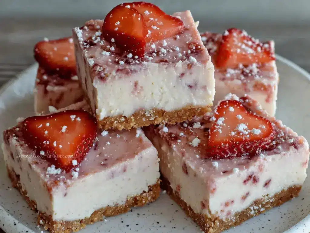 frozen strawberry cheesecake bars - featured image