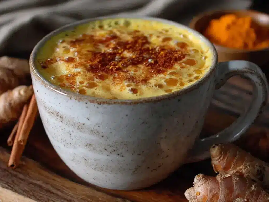 healthy anti-inflammatory golden milk turmeric latte - featured image
