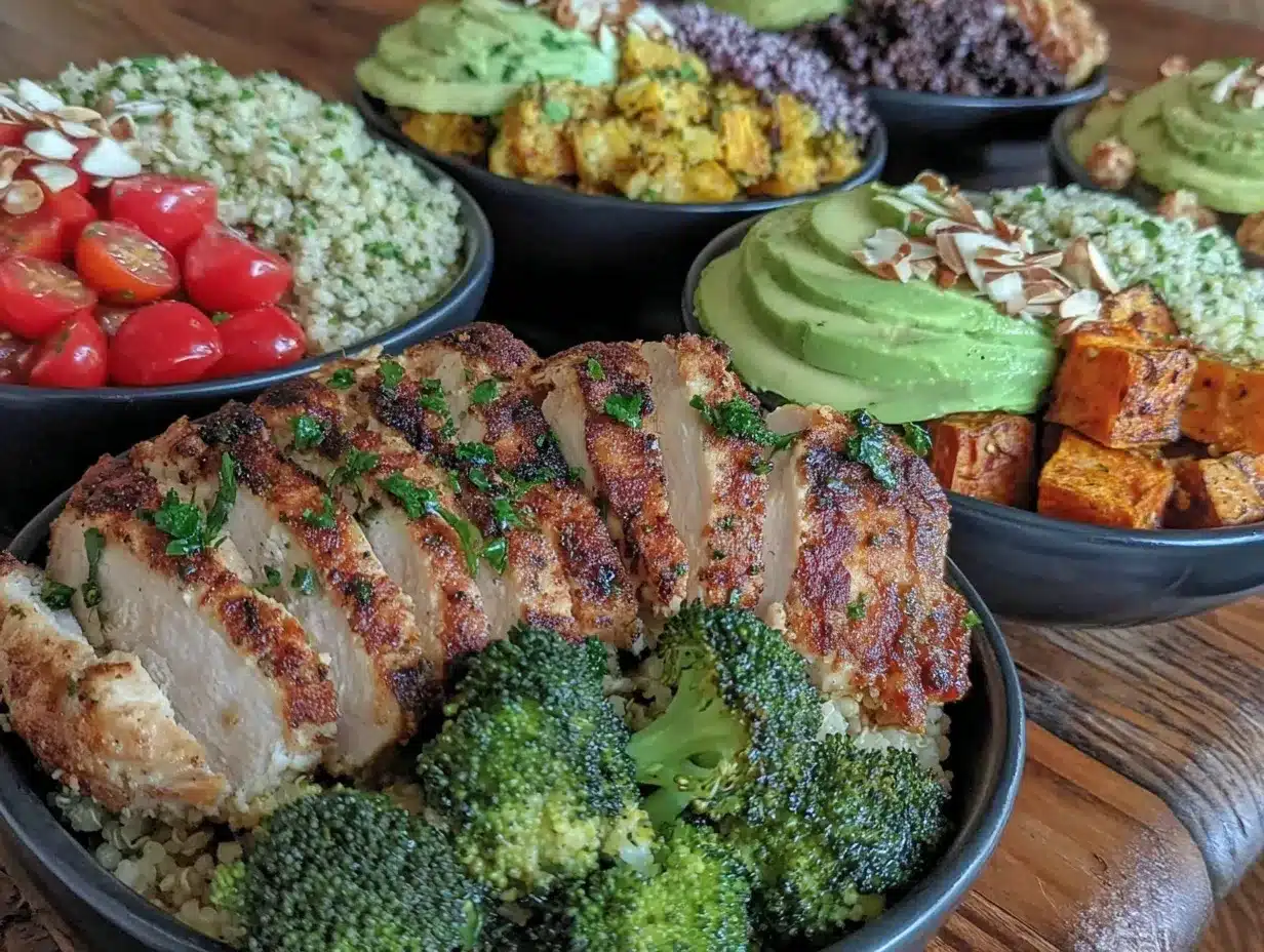 healthy high-protein chicken meal prep bowls preparation steps
