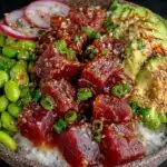 healthy high-protein tuna poke bowl - featured image