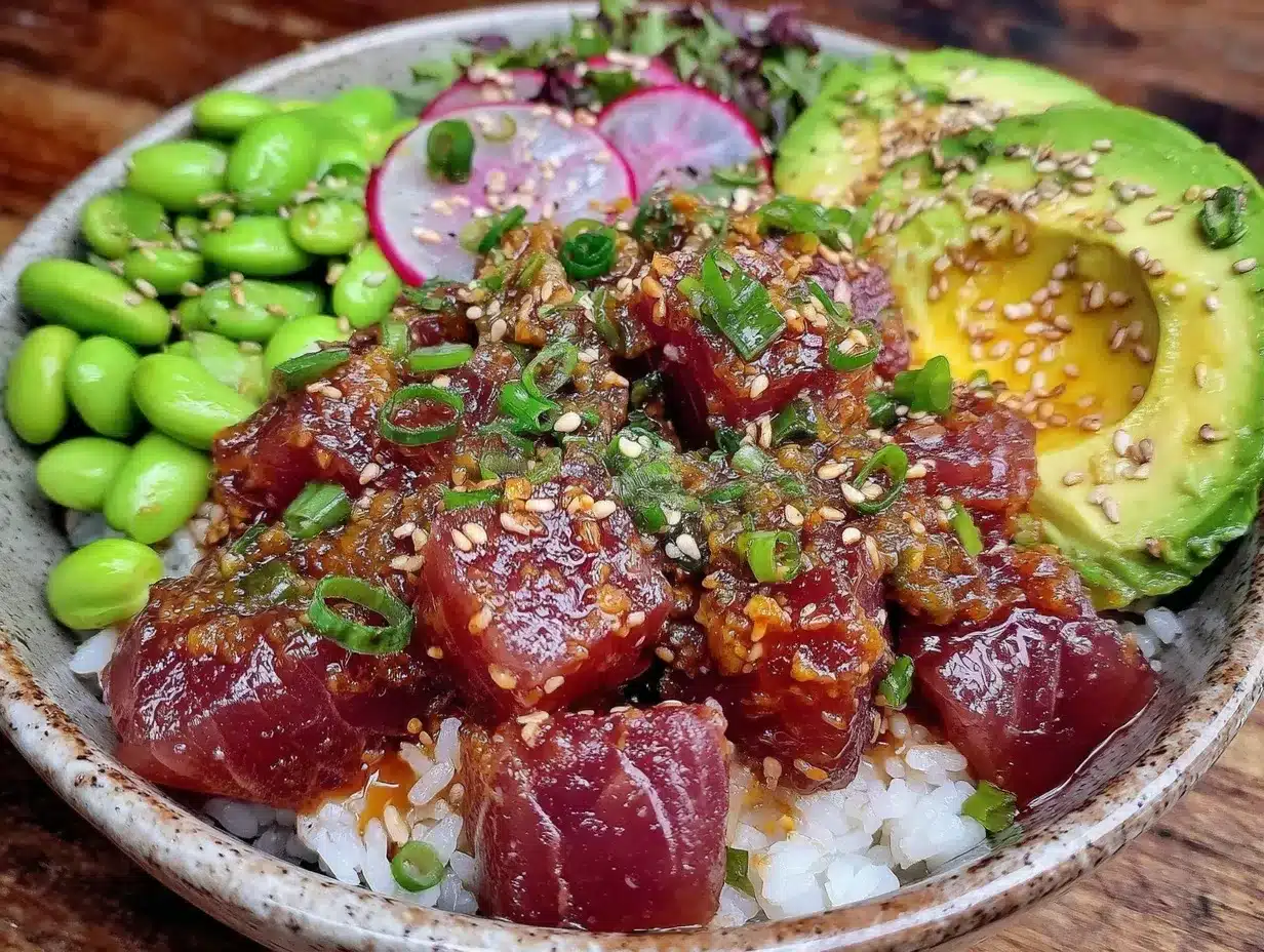 healthy high-protein tuna poke bowl preparation steps