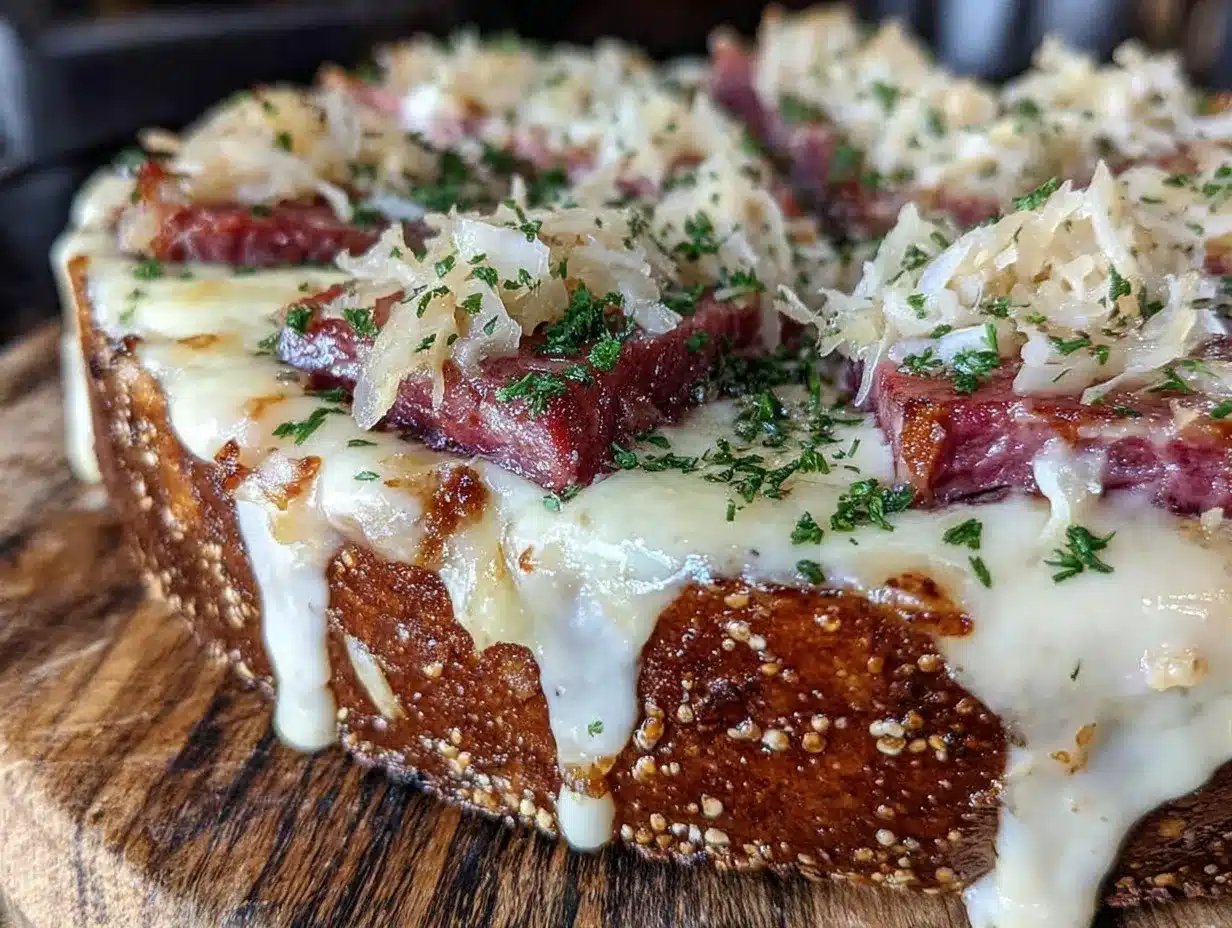 Irish-American Reuben pizza preparation steps