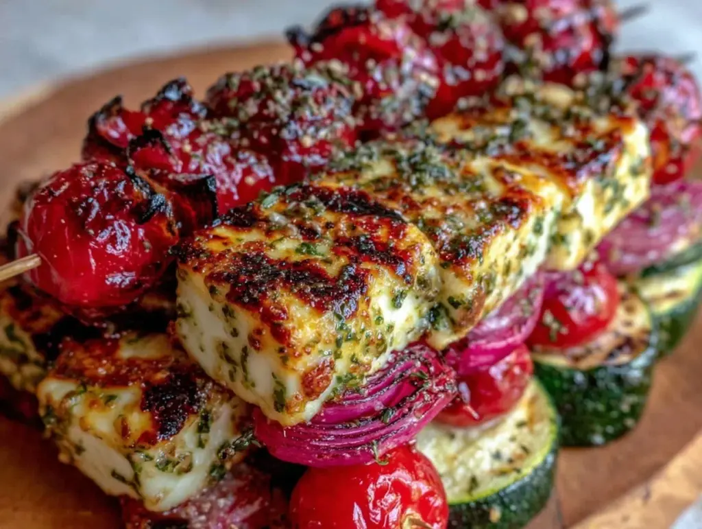 Mediterranean grilled veggie kebabs with halloumi - featured image