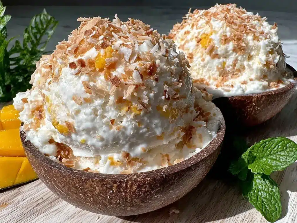 no churn mango coconut ice cream - featured image