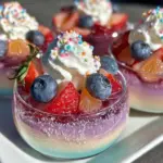 pastel rainbow layered jello fruit cups - featured image