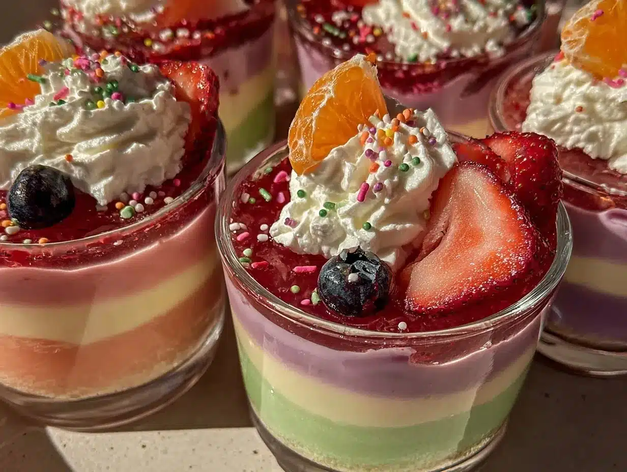 pastel rainbow layered jello fruit cups preparation steps