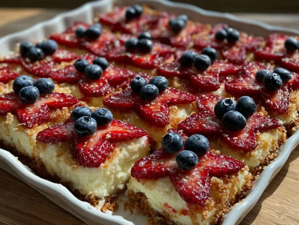 patriotic strawberry cheesecake bars - featured image