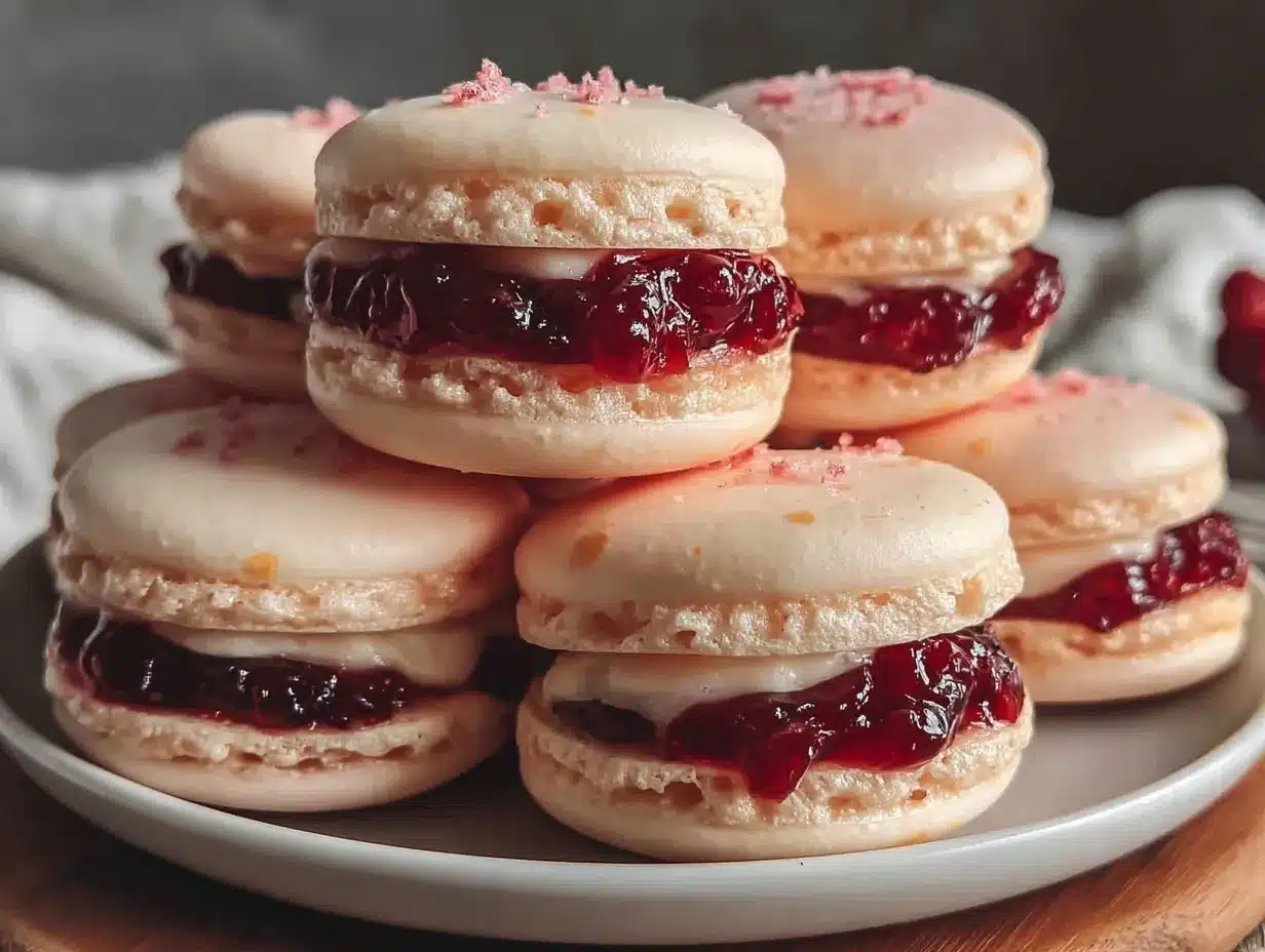 perfect French macarons with raspberry filling preparation steps